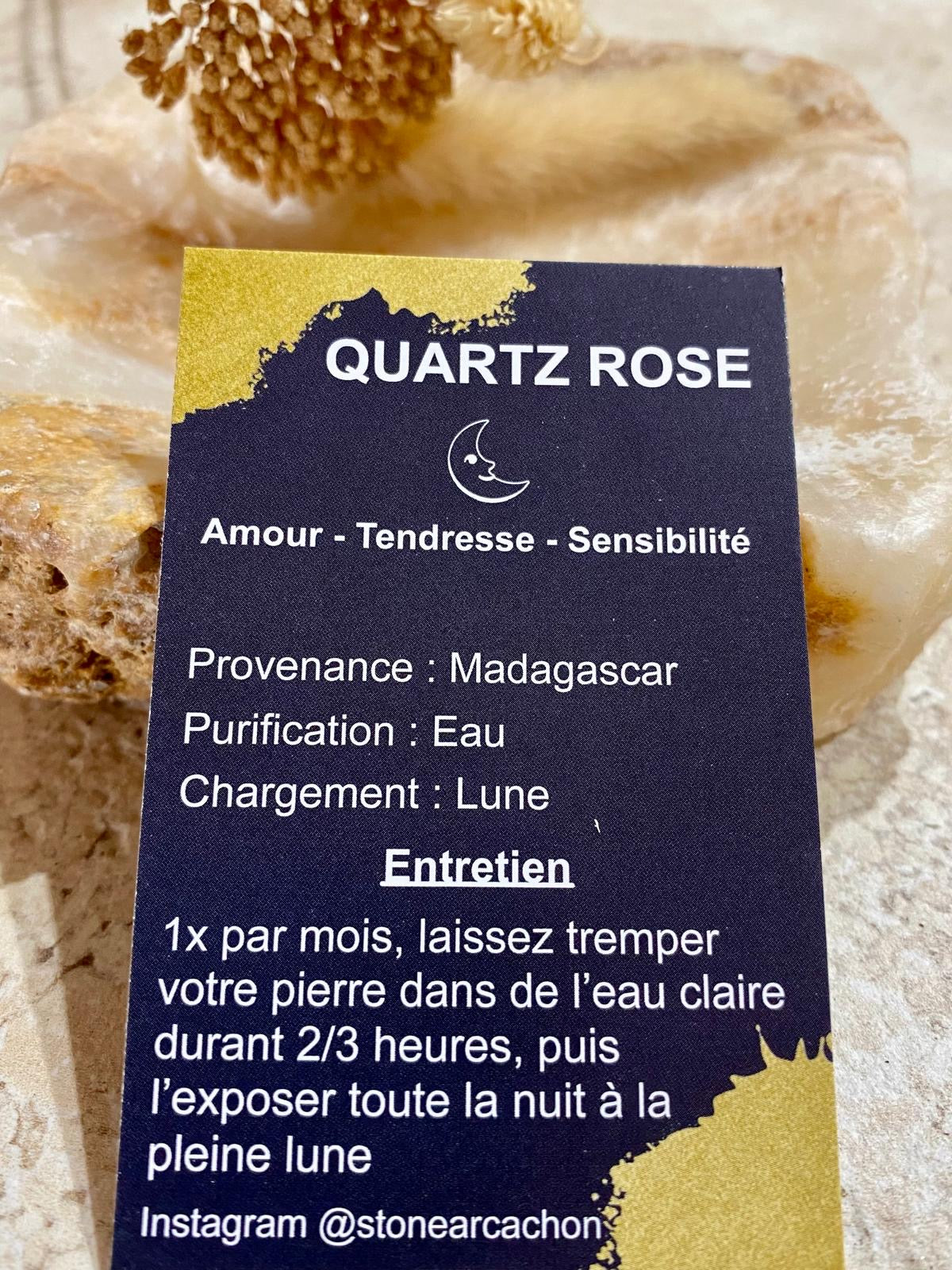 Collier en Quartz Rose "amour et tendresse" avec chaine en acier inoxydable