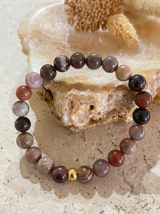 Bracelet pierres naturelles Bois Pétrifié "Mémoire"