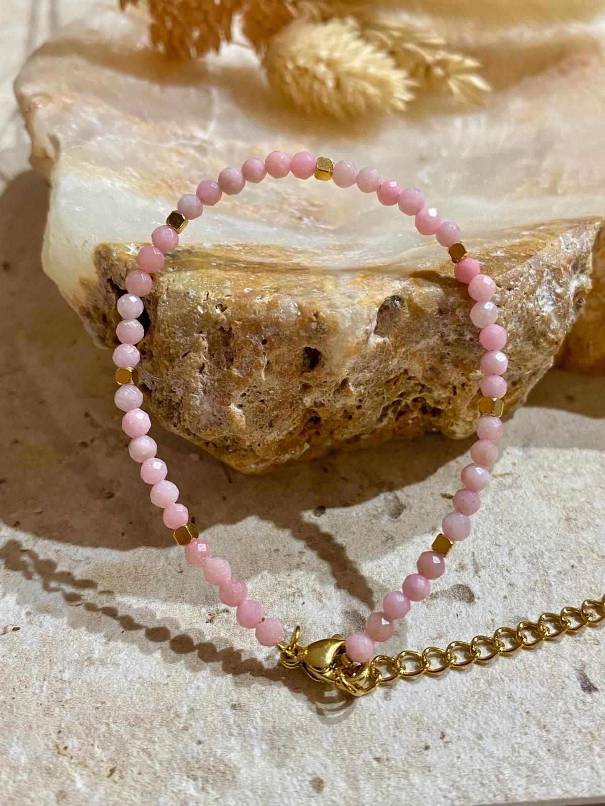 Bracelet fin réglable en Opale Rose