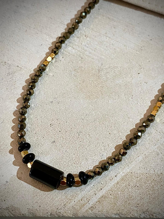 Ensemble collier et boucles d'oreilles en Pyrite "Chance"