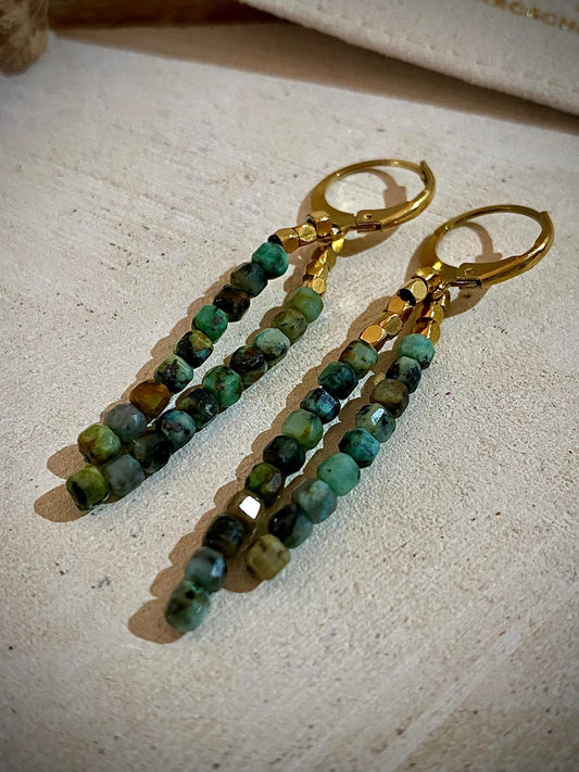 Ensemble collier et boucles d'oreilles  en Turquoise Africaine "Protection"