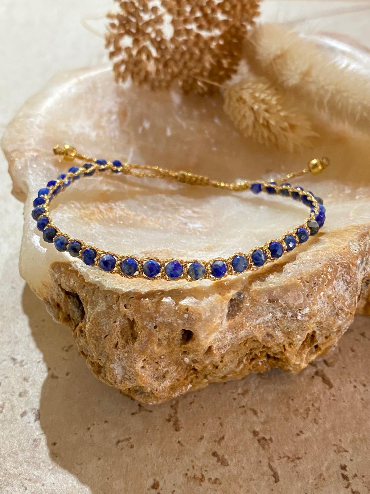 Bracelet pierres naturelles Lapis-Lazuli (fil de soie)