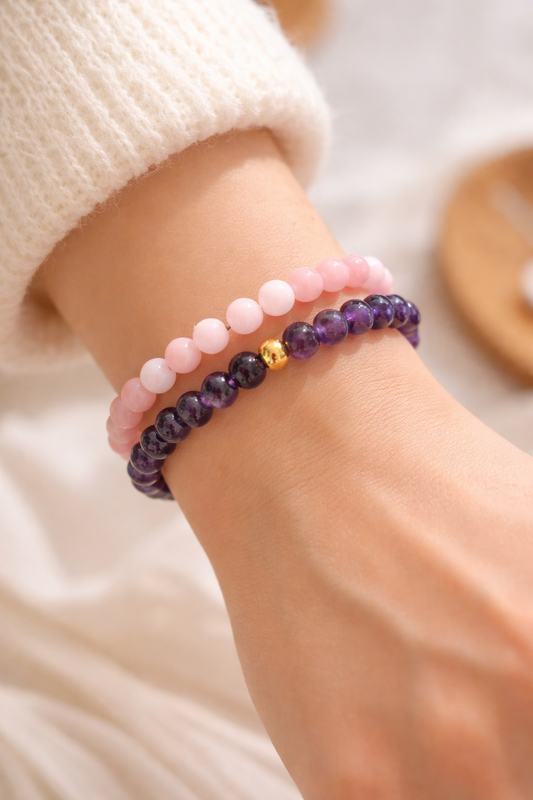 Bracelet duo "anti-stress et sommeil" en Améthyste et Kunzite