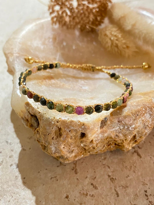 Bracelet pierres naturelles Tourmaline (fil de soie)