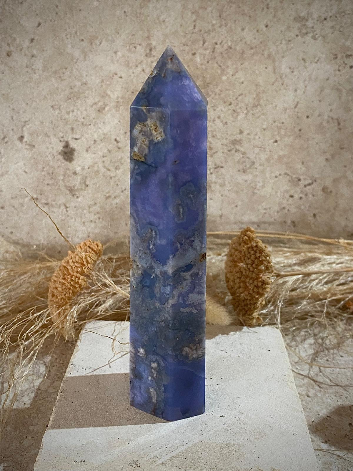 Agate Fleur bleue en pointe