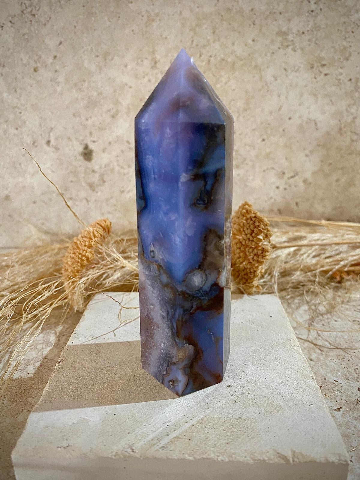 Agate Fleur bleue en pointe