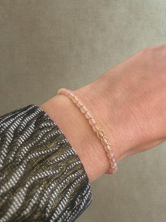 BraceletBali pierres naturelles Quartz rose (fil de soie)