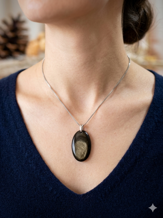 collier en obsidienne doré pour protection